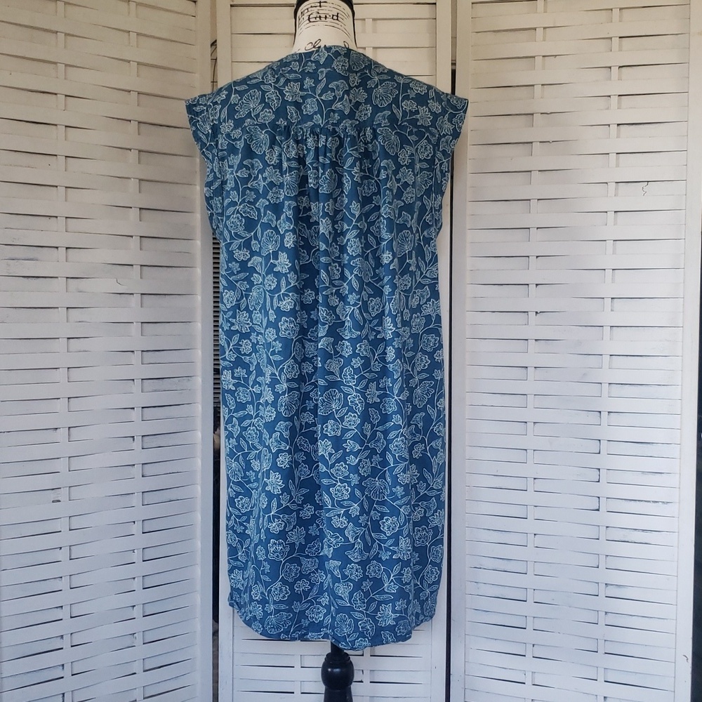 Faherty Liberty Blue and White Sleeveless Floral Tunic Dress Size L - Picture 3 of 5